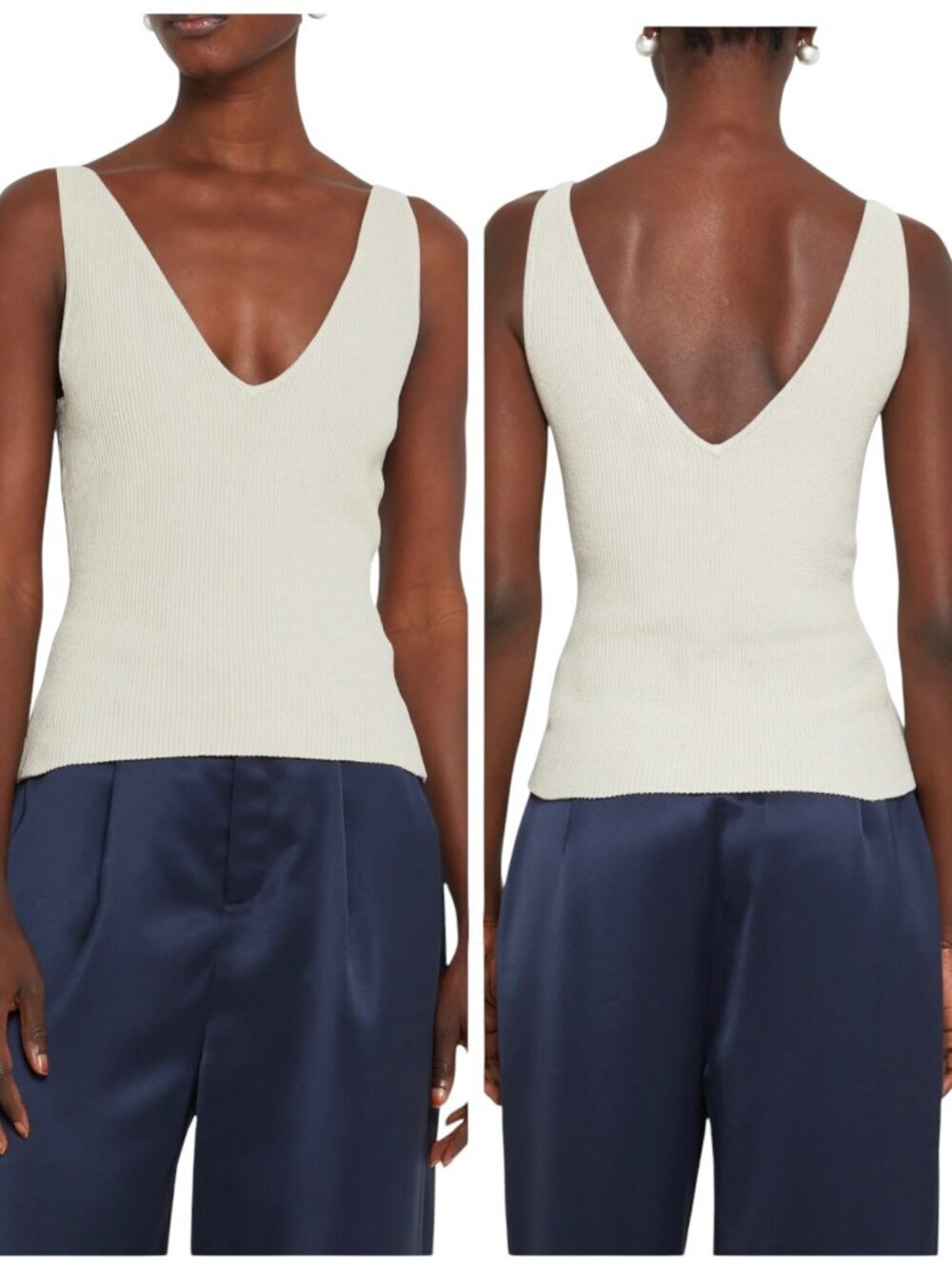 CAARA Sculpting Knit V Tank XL Neutral Ribbed Stretch Top NWT